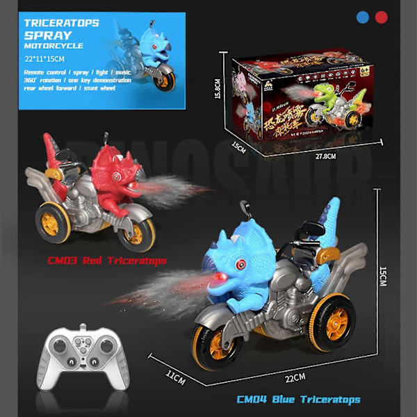 Dinosaur Motorcykel Pojkar Presenter Barn Leksak Fjärrkontroll Diy Kreativ Deformation Bil Leksaker Blue B