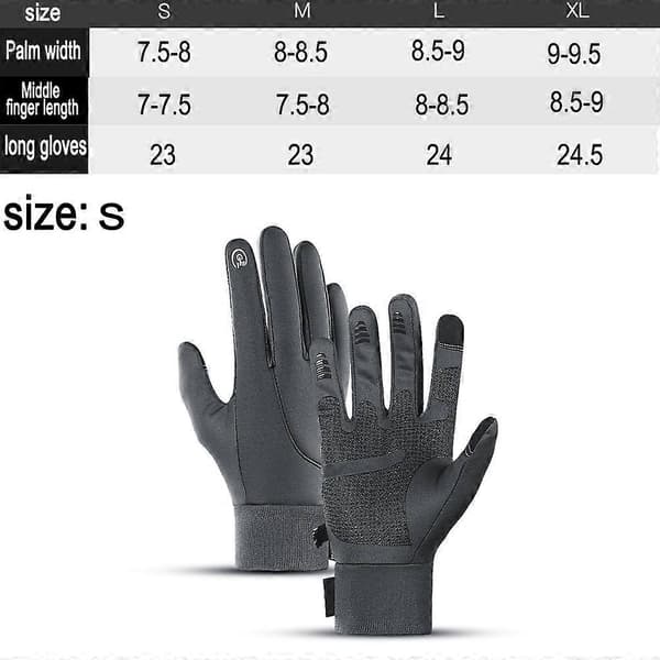 Vanntette hansker for menn og kvinner, varme vinterhansker med sensitive fingertupper Grey S