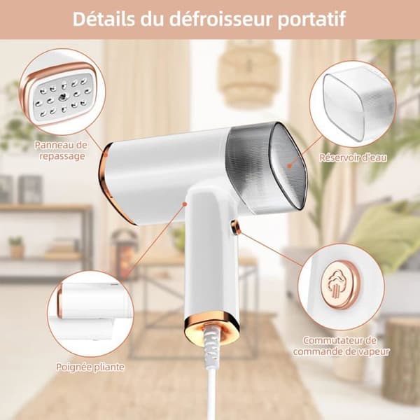 Bärbar Vertikal Klädångare - 1000W - 300ml - Vit