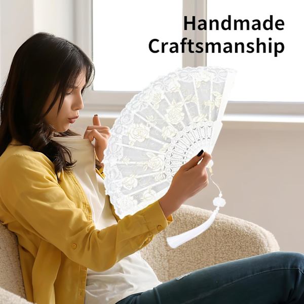 Håndviftet, Hvit Blonder Håndviftet, Elegant Brud Vifte for Bryllup, Sommerfest, DIY, Bursdag, Dans, Veggdekor, 23cm