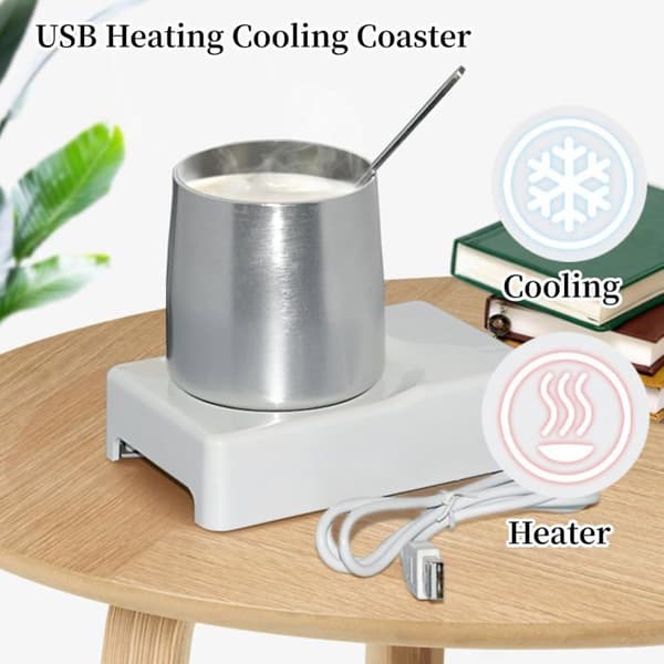 2-i-1 USB koppvarmer og -kjøler - For kaffe, drikke, kontor, hjem, bil (6-8°C og 50-65°C)