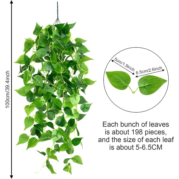 Tekokeinotehtaiden Ivy-kasvien seppele, 100 cm Tekokeinotehtaiden riippuva Ivy-seppele, Sopii häihin, puutarhaan, riippukoriin, käytävään, seinäkoristeeksi