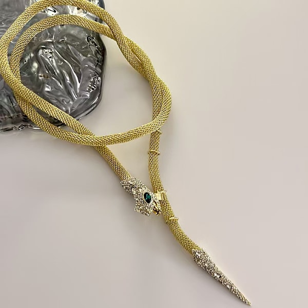 Gotisk Punk Flexibel Orm Choker Halsband för Kostym, Glänsande Rhinestones Halloween Justerbara Kropps Midjekedjor Smyckestillbehör