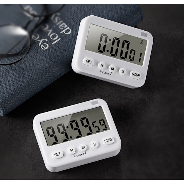 Digital Timerur, Multifunktionel Digital Ur Nedtællingstimer Begivenhedstimer med Alarm, Magnetisk Bagside Storcifret Display Vibration/Lydalarm 2 Pack