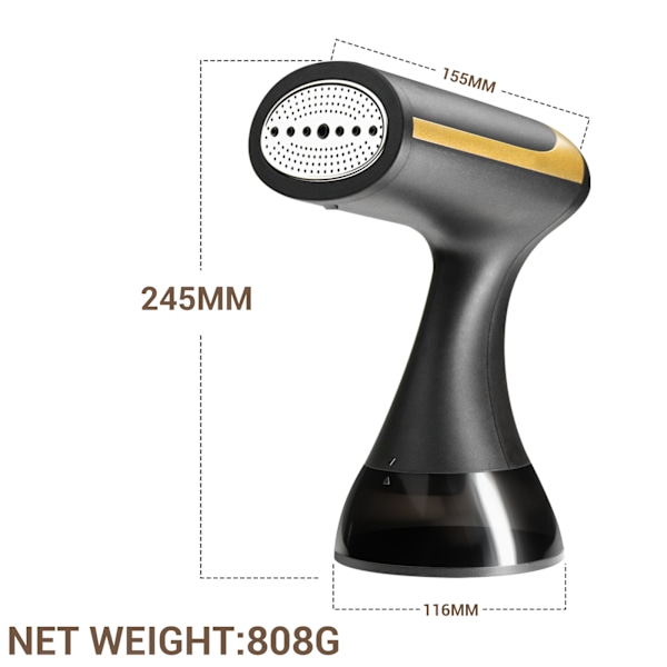 Bærbar dampstrygejern, 350 ml stor kapacitet, 1500 W kraftig damp, rynkefjerner, ideel til hjem og kontor (220 V europæisk standard, sort)