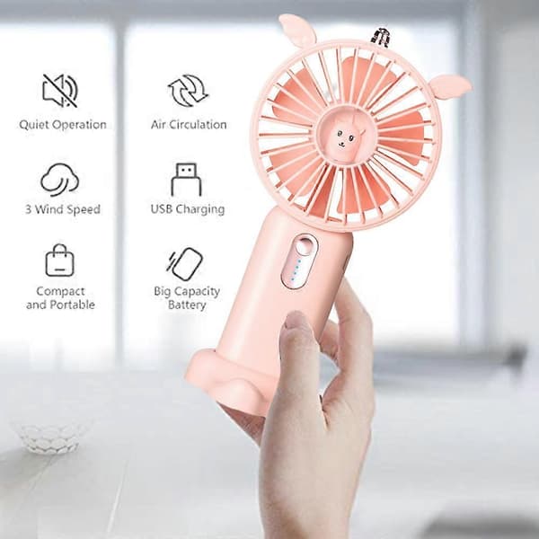 Håndholdt ventilator, USB-skrivebordsventilator, til rejser, kontor, hjem - Pink