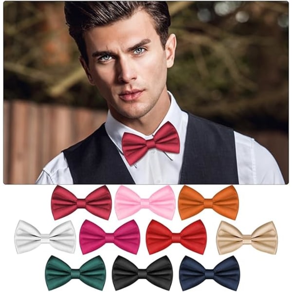 Herr Bow Tie, Klassisk enfärgad förknuten Bow Tie för män, Satin Tux Bowtie, Justerbar formell nackband för fester, bröllop Maroon Red