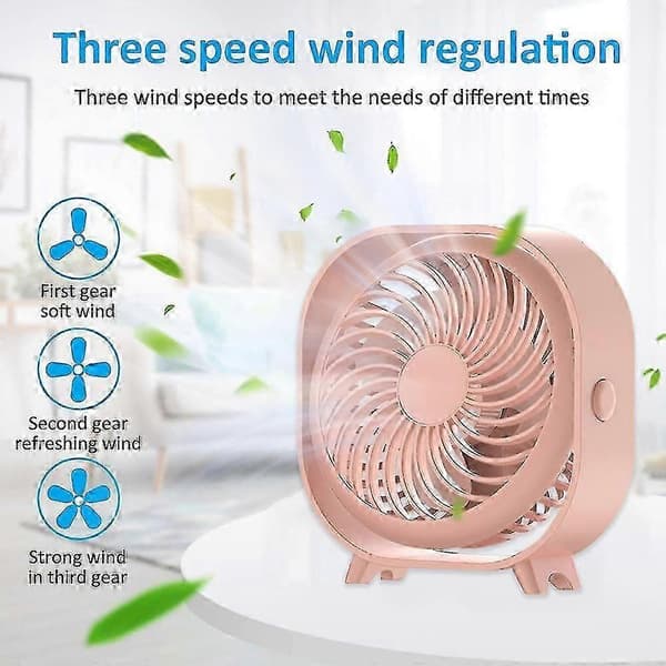 Genopladelig bordventilator, bærbar kontorventilator til studerende, kollegium, hjemme mini ventilator, lydløs. White