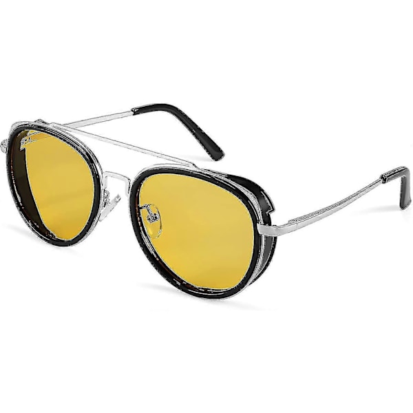 Retro Punk -aurinkolasit, pyöreät punk-tyyliset kaksoissiltalasit naisille ja miehille B2822 Yellow Lens