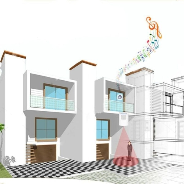 Passagealarm/butikdørklokke Trådløst system med bevægelses-/adgangssensor 38 ringetoner Op til 100 m rækkevidde, hvid