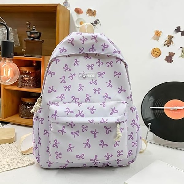 Söt Ryggsäck Estetisk Skolryggsäck - Kawaii Skolväska Blommig Preppy Ryggsäck för Skolflickor Skolväska