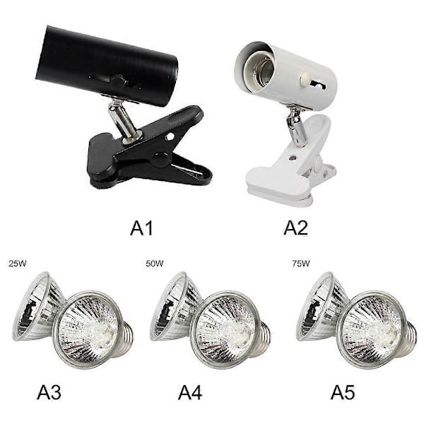 Reptil Lampe med UVB + UVA, Clip-on Keramisk Holder til Skildpadde Solbadning og Opvarmning, Firben Belysning Black A1