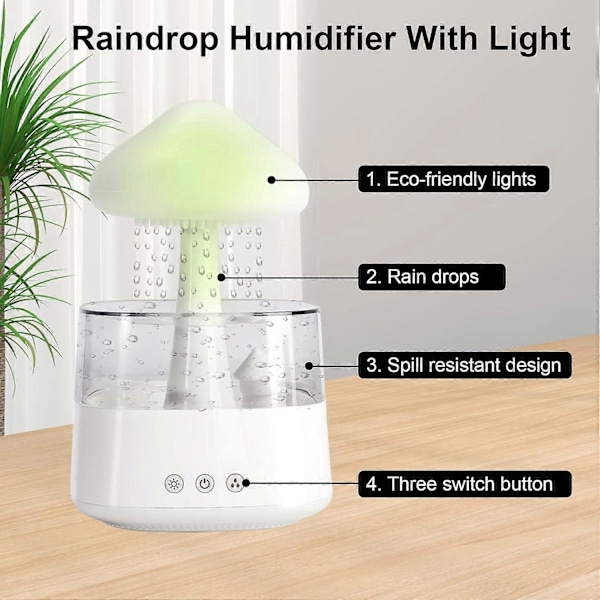 Nattlampe Sky Regn Luftfukter med LED-lys Mikro Aromaterapi Diffuser, Søvn Avslapning Stemning Vanndråpe Lyd Gave