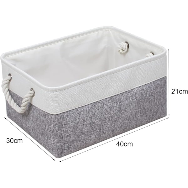Oppbevaringskurv for hyller, oppbevaringsbokser med håndtak, store oppbevaringsbeholdere i stoff for organisering av hjem og kontor, hvit og grå White/Grey 15inch-4pack
