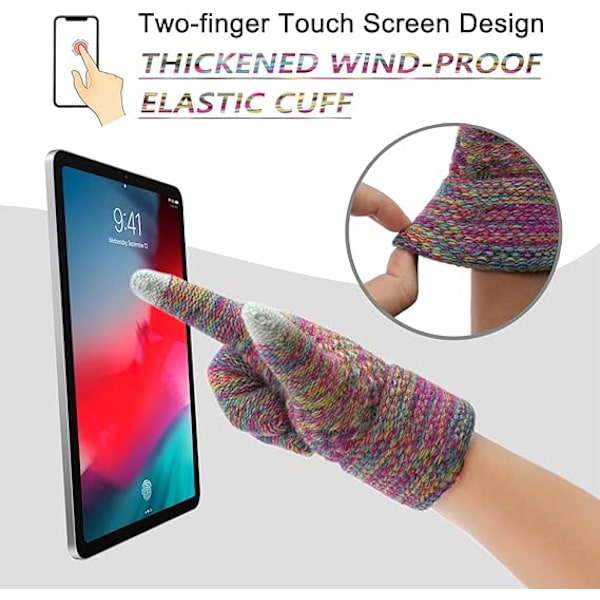 Vintermössa, Halsduk och Vantar Set för Barn, 3-Delar Stickad Varm Crochet Tjock Fluffig Halsduk Pom Pom Mössa Två Fingrar Touch Screen Vantar Set Iridescent