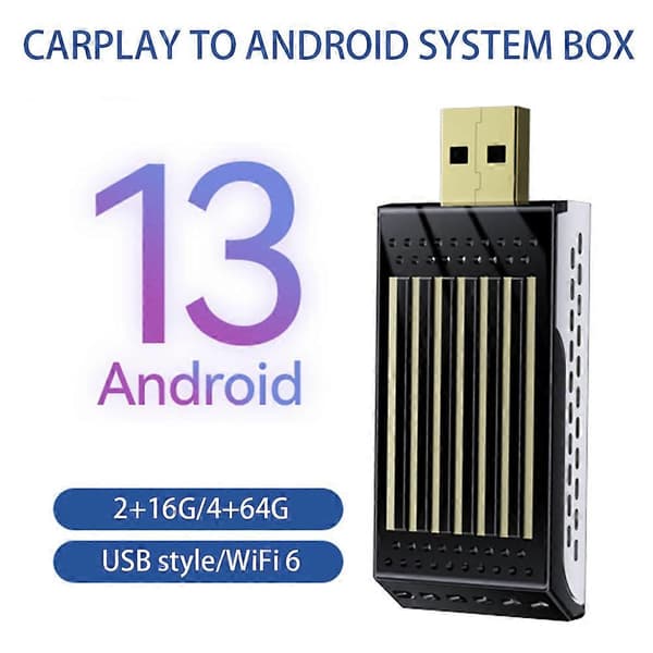 Android 13 Carplay Android Auto Adapter USB-grensesnitt Ingen Latens Smart Carplay-boks Kompatibel med de fleste biler