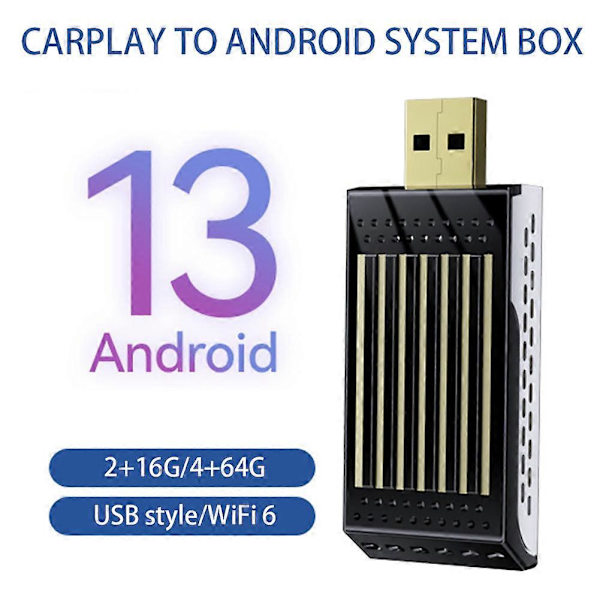 Android 13 Carplay Android Auto Adapter USB-interface Ingen Latens Smart Carplay-boks Kompatibel med de fleste biler