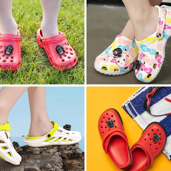 4 kpl otsalamppuja Crocs-kenkiin, LED-taskulamppuja riipuksia aikuisille ja lapsille, 3 tilaa pieni otsalamppu kiinnitys vaellukseen, leirintään Black