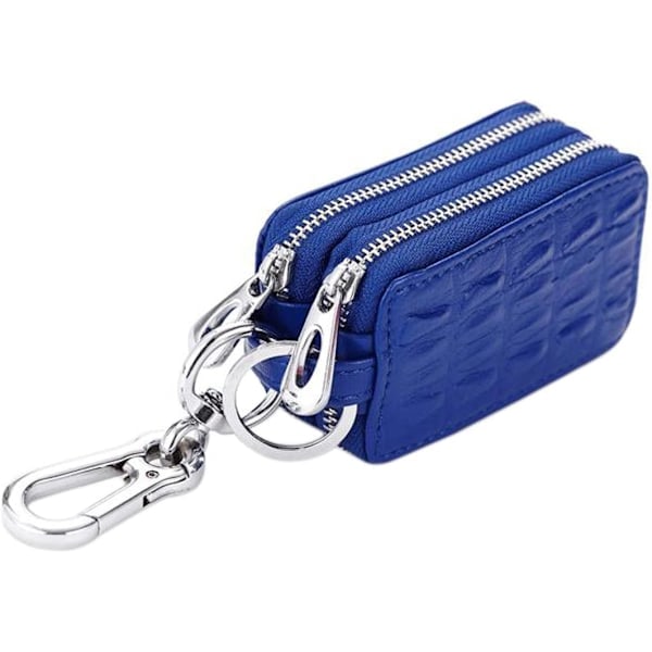 Unisex Handgjord Äkta Läder Dragkedja Nyckelring Fodral Bilnyckelhållare Väska Blå Blue