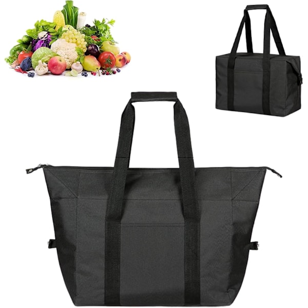 Insulated Shopping Bag Black Picnic Bag Soft Thermal Bag Foldable Cooler Bag Insulated Food Bag with Hard Liner Large Capacity Lunch Bag for Camping