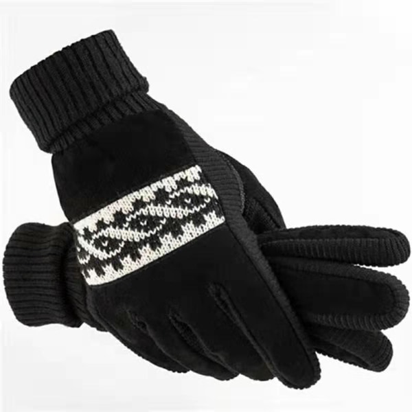 Men's Winter Knitted Thickened Cold-proof Printed Leather Gloves