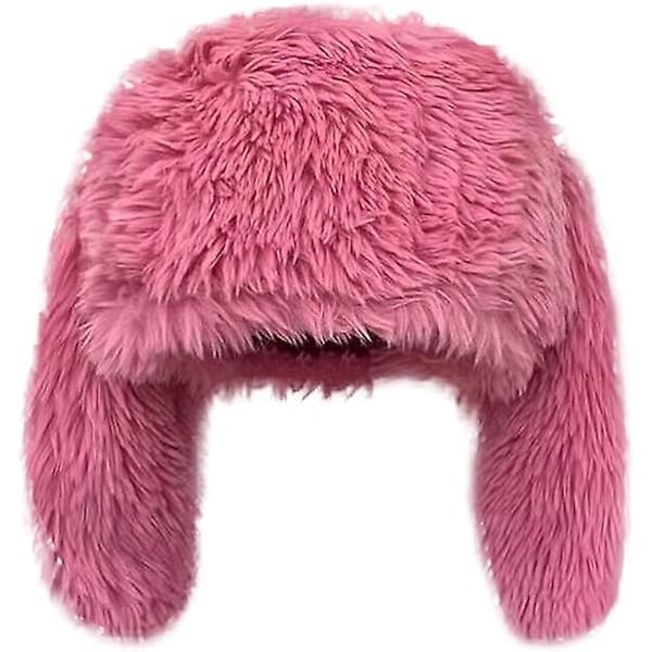Søt hatt damehatt vinterluer fluffy pels snøhatt med ører vinterluer for store hoder ørevarmere hatt dame fluffy hatter for kvinner knallrosa