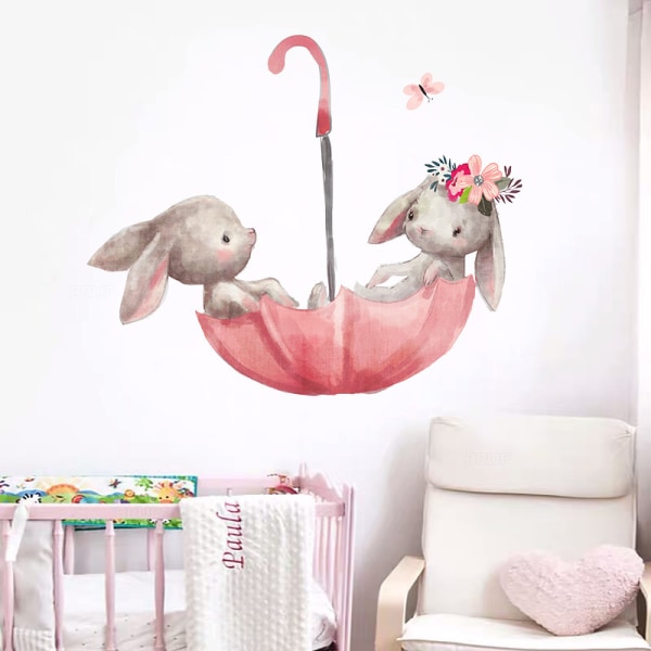 Väggdekaler Kanin i ett paraply 45*55cm (BxH) Barnrum Baby Väggdekal