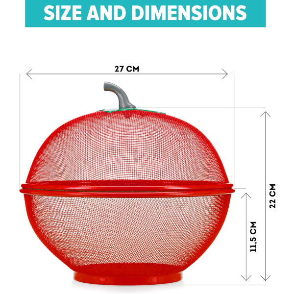 Fruktkurv i epleform, nett med lokk, bordskål for grønnsaker, holder uønskede kjæledyr og insekter ute, kjøkkenavløpskurv Red