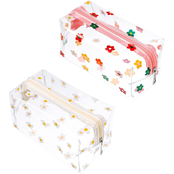 2 Pcs Clear Pencil Case Large Pen Bag Stationery Pouch Cosmetic Makeup Bag Transparent Hyuna Daisy Floret Pattern Bag Clear Cosmetic Pouch for Girls