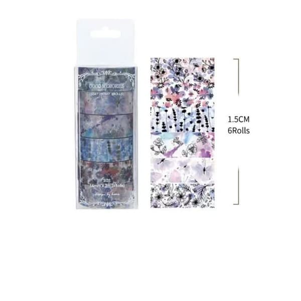Washi-tejp - 6 rullar - Dekorativt papper - Scrapbooking och pyssel - 15 mm x 2 m