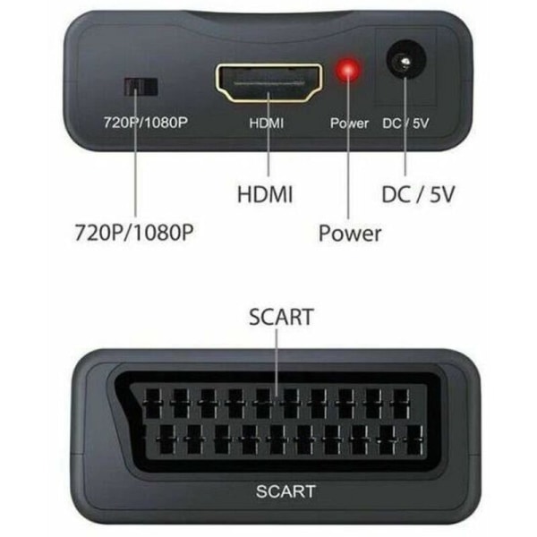 HDMI til Scart-konverter HDMI Scart-adapter Scart til HDMI videokonverter 1080P/720P Svart