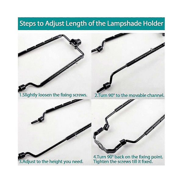 7-tums Lampskärm Harphållare Justerbar Lampharpa Kit E14, E26, E27 Ljusbasadapter Svart Horn Fra