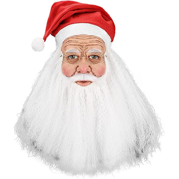 Jultomten Latexmask med skägg och hatt | Realistisk Latex Jultomte Helmask | Nyhet Rolig Simulering Jultomte för Rollspel D