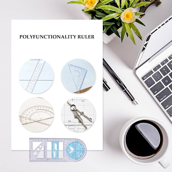 2 st multifunktionella geometriska linjaler i plast, cirkelritningsverktyg, ritmallar, transparenta grafiska designverktyg