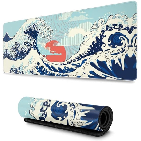 Musemåtte Japanske Stormhavsbølger Gaming Musemåtte Udstrakt Stor Musemåtte Skrivebordsmåtte Syet Kant 80x30x0,3cm