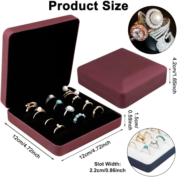 Smykke Ring Organizer Box, Lille Smykkeæske, Rejse Smykkeetui, Bærbar Ring Opbevaring Display Case, PU Læder Ringe Bakke Holder Box Red