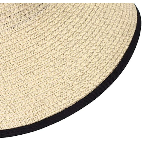 Stor Strandhatt i Halm för Kvinnor, Vikbar Bredbrättad Hatt för Dam, Solskydd, Bucket Hat med Rosett Beige