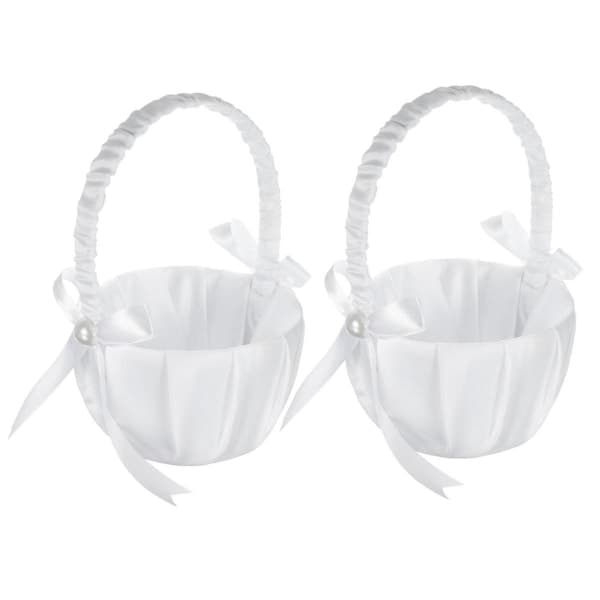 2-pack bröllopsblomkorg i satin med rosett, blomkorg för fest med rosett