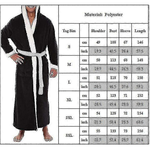 Miesten pitkä hupullinen kylpytakki pehmeä yöpaita aamutakki Black 3XL