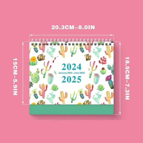2024 - 2025 Skrivbordskalender - Stående Vändbar Skrivbordskalender, Januari 2024 Till Juni 2025, 18 Månader Cactaceae