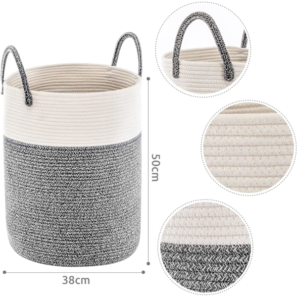 Stor kurv i bomullsreip - Tepper, leker, oppbevaring White & Grey
