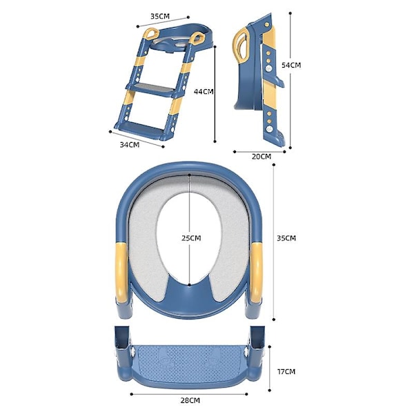 Pottetræningstole Baby Toddler Justerbar Toiletstol med Anti-Slip Puder Stige - Blå Multicolor Blue