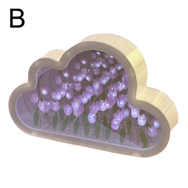 Håndlavet DIY Tulipan Blomsterhav Nat Atmosfære Skyer Lampe LED Natlys Purple