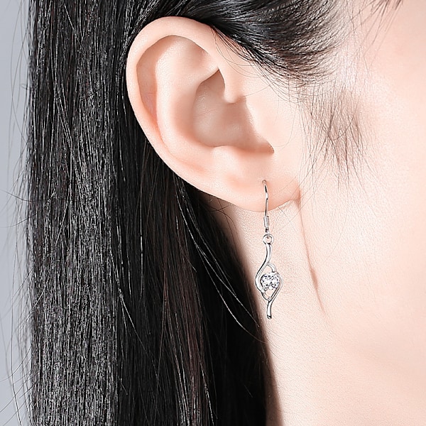 Sølv dinglende øredobber med cubic zirconia, allergivennlige øredobber