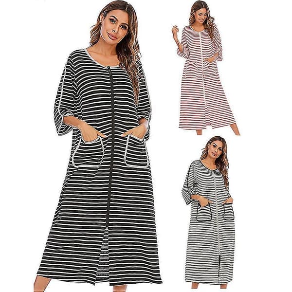 Polyester Dame Natkjole Udskiftningslynlås Efterår Vinter Hjemmekåbe -Sy Dark Blue L