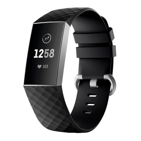 Fitbit Charge 3/4 ranneke silikoni Musta/Hopea (L)