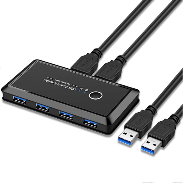 USB 3.0 -kytkinvalitsin, 2 tietokonetta jakavat 4 laitetta, sopii hiirelle, näppäimistölle ja tulostimelle