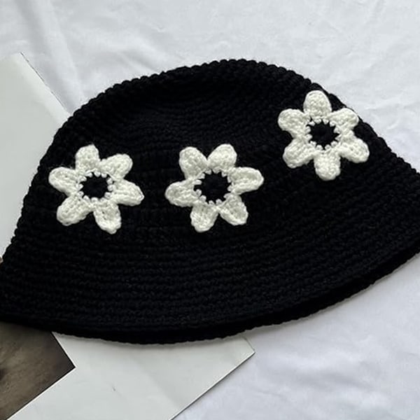 Virkad Bucket Hat för Kvinnor Trendig Stickad Blommig Slouchy Hat Söt Boho Blomma Handgjord Beanie Utomhus Boho Resa Fiskehatt Apricot