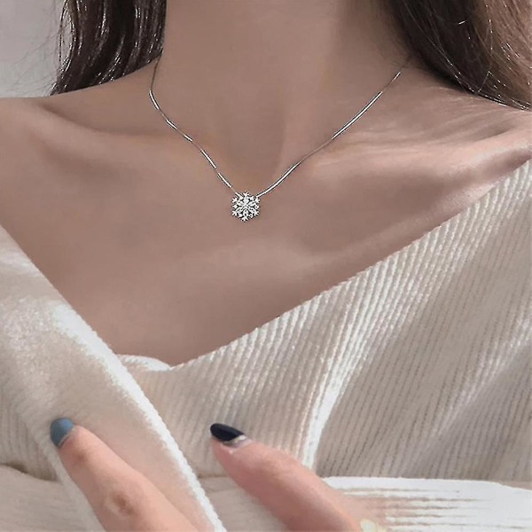 Snöflinga Cubic Zirconia geometriska hänge halsband kvinnor kedja smycken