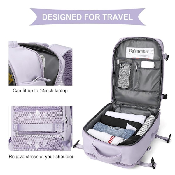 Vattentät Lätt Reseryggsäckar Stor Kapacitet Kvinnors Multifunktionell Resväska USB-Laddning Kvinna Flygbagage Pink 43x30x20cm